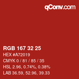 Color code: RGB 167 32 25 | qconv.com