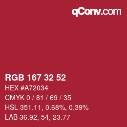 Color code: RGB 167 32 52 | qconv.com