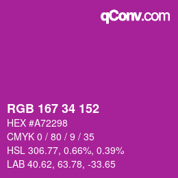 Farbcode: RGB 167 34 152 | qconv.com