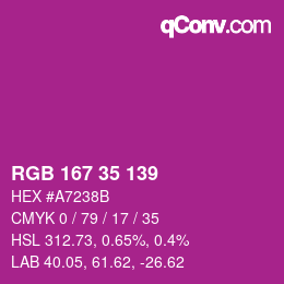 颜色代码: RGB 167 35 139 | qconv.com