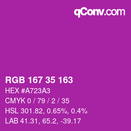 カラーコード: RGB 167 35 163 | qconv.com