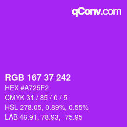 Color code: RGB 167 37 242 | qconv.com
