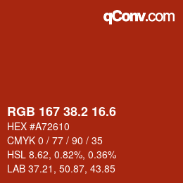 カラーコード: RGB 167 38.2 16.6 | qconv.com