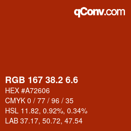 カラーコード: RGB 167 38.2 6.6 | qconv.com