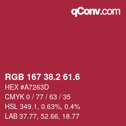 カラーコード: RGB 167 38.2 61.6 | qconv.com