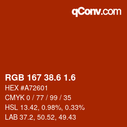 カラーコード: RGB 167 38.6 1.6 | qconv.com