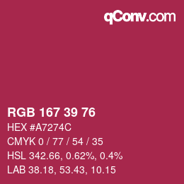 Farbcode: RGB 167 39 76 | qconv.com