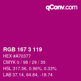 カラーコード: RGB 167 3 119 | qconv.com