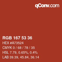 Color code: RGB 167 53 36 | qconv.com