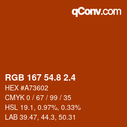 カラーコード: RGB 167 54.8 2.4 | qconv.com