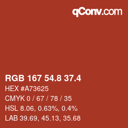 カラーコード: RGB 167 54.8 37.4 | qconv.com