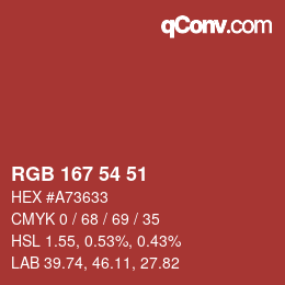 Color code: RGB 167 54 51 | qconv.com