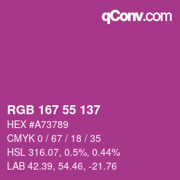 Color code: RGB 167 55 137 | qconv.com
