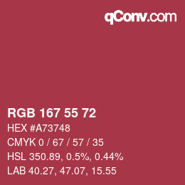Color code: RGB 167 55 72 | qconv.com