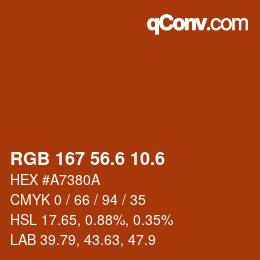 カラーコード: RGB 167 56.6 10.6 | qconv.com