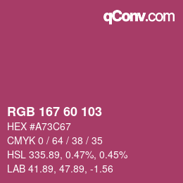 颜色代码: RGB 167 60 103 | qconv.com