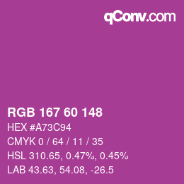 カラーコード: RGB 167 60 148 | qconv.com