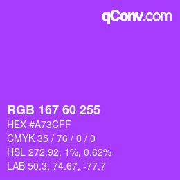 Color code: RGB 167 60 255 | qconv.com