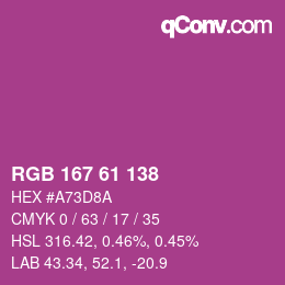 颜色代码: RGB 167 61 138 | qconv.com