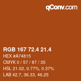 カラーコード: RGB 167 72.4 21.4 | qconv.com