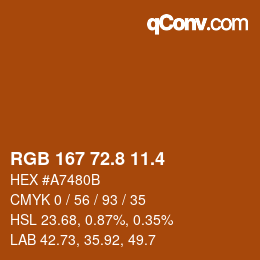 カラーコード: RGB 167 72.8 11.4 | qconv.com