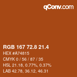 カラーコード: RGB 167 72.8 21.4 | qconv.com
