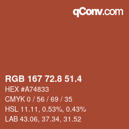 カラーコード: RGB 167 72.8 51.4 | qconv.com
