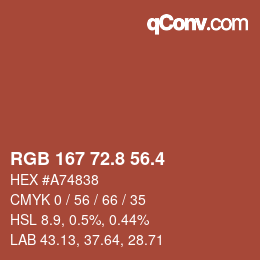 カラーコード: RGB 167 72.8 56.4 | qconv.com