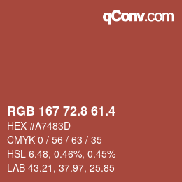 カラーコード: RGB 167 72.8 61.4 | qconv.com