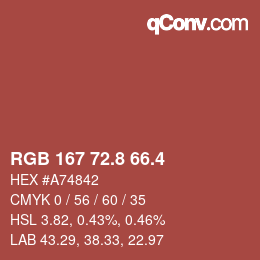 カラーコード: RGB 167 72.8 66.4 | qconv.com