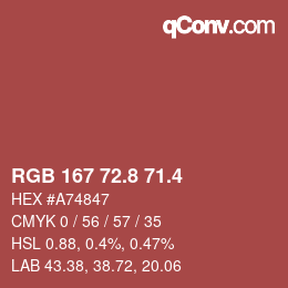 カラーコード: RGB 167 72.8 71.4 | qconv.com