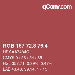 カラーコード: RGB 167 72.8 76.4 | qconv.com