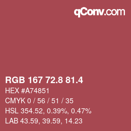 カラーコード: RGB 167 72.8 81.4 | qconv.com