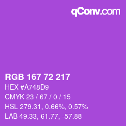 Color code: RGB 167 72 217 | qconv.com
