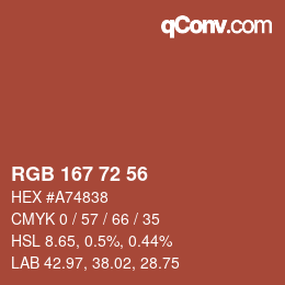 颜色代码: RGB 167 72 56 | qconv.com