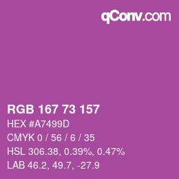 颜色代码: RGB 167 73 157 | qconv.com