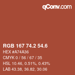 カラーコード: RGB 167 74.2 54.6 | qconv.com