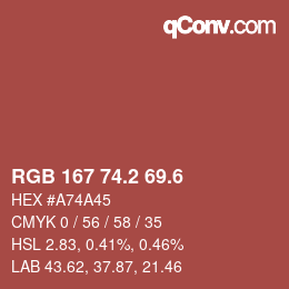 カラーコード: RGB 167 74.2 69.6 | qconv.com