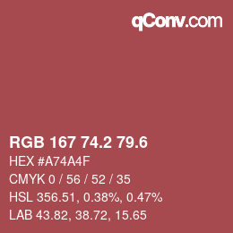 カラーコード: RGB 167 74.2 79.6 | qconv.com
