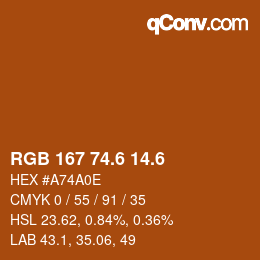 カラーコード: RGB 167 74.6 14.6 | qconv.com