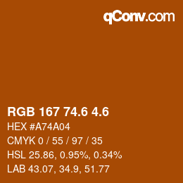 カラーコード: RGB 167 74.6 4.6 | qconv.com