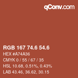カラーコード: RGB 167 74.6 54.6 | qconv.com