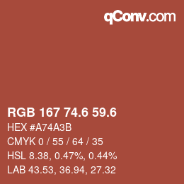 カラーコード: RGB 167 74.6 59.6 | qconv.com