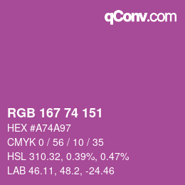 カラーコード: RGB 167 74 151 | qconv.com