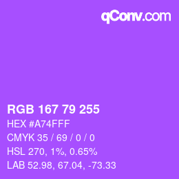 Color code: RGB 167 79 255 | qconv.com