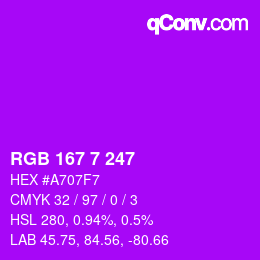 Farbcode: RGB 167 7 247 | qconv.com