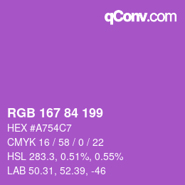 Color code: RGB 167 84 199 | qconv.com