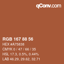 Código de color: RGB 167 88 56 | qconv.com