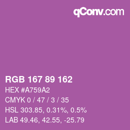 カラーコード: RGB 167 89 162 | qconv.com