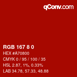 Farbcode: RGB 167 8 0 | qconv.com